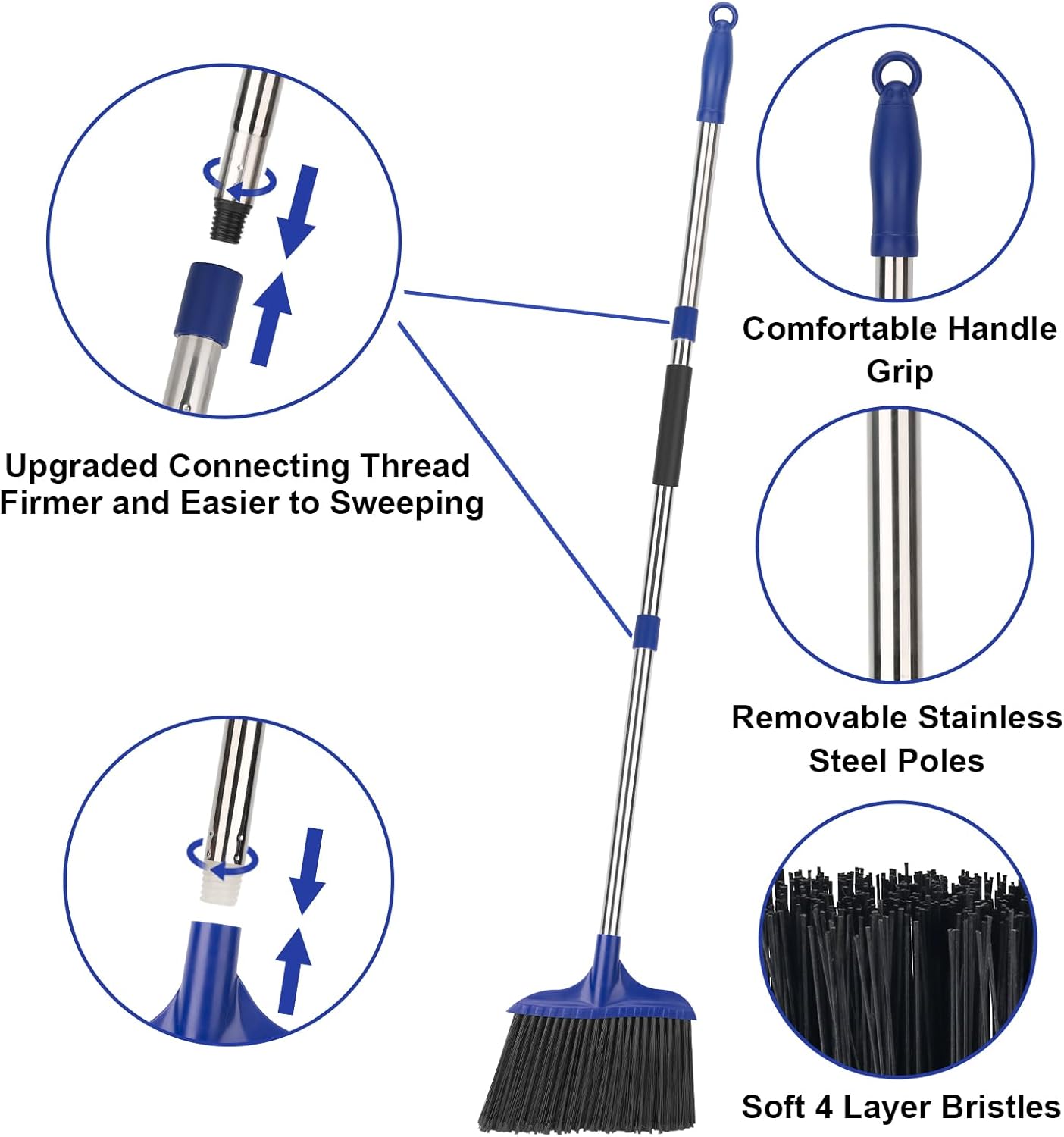 Kefanta 2 Pack Heavy Duty Broom Indoor/Outdoor Commercial Brooms Angle Broom 53 inches for Courtyard Garage Restaurant Lobby Patio Shop Home Kitchen Office Floor