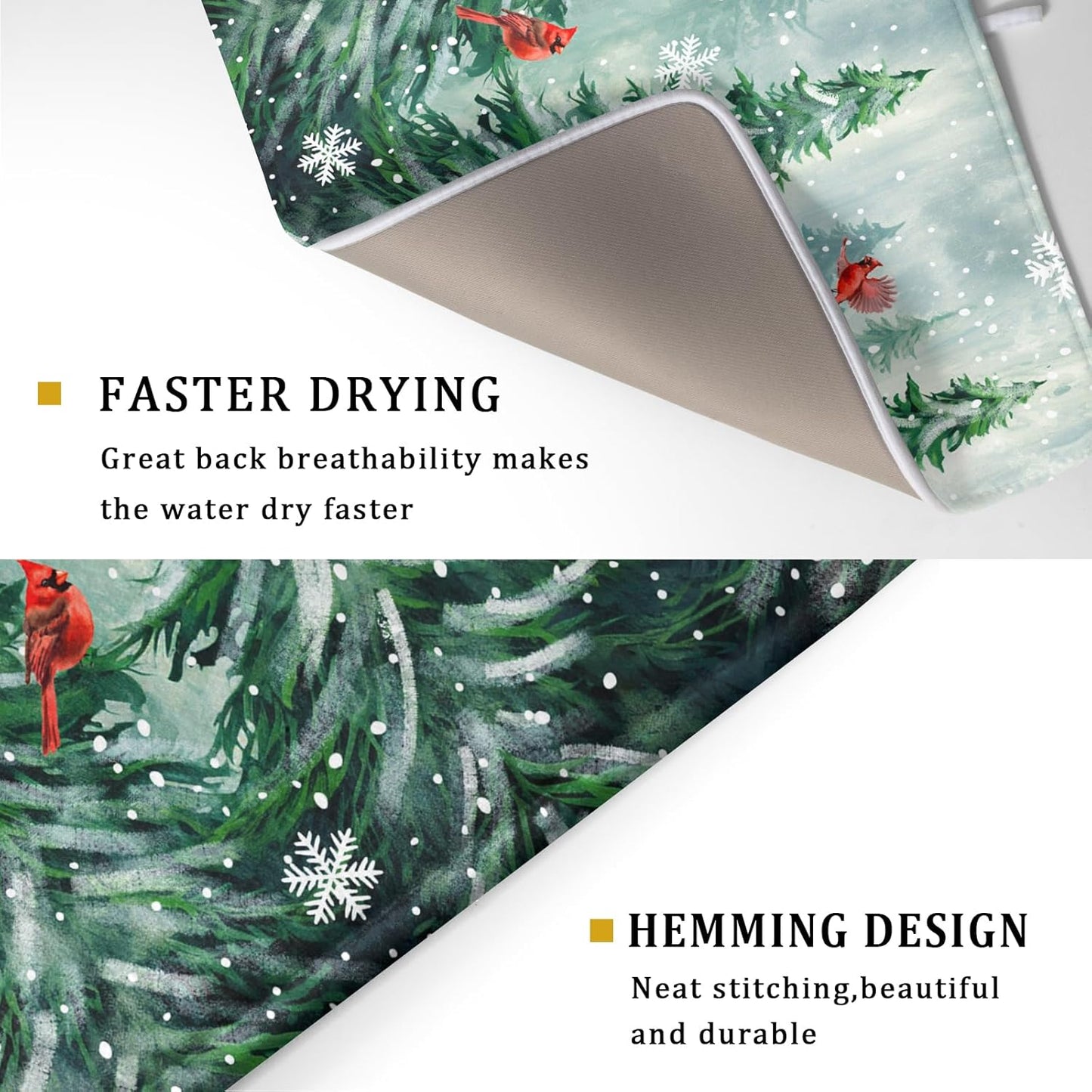 Winter Pines Tree Dish Drying Mats for Kitchen Counter, Christmas Tree Dish Mat Absorbent Reversible Microfiber Dish Drying Pad Winter Kitchen Drying Mat Dish Drainer Rack Mats for Coffee Bar 18"x24"