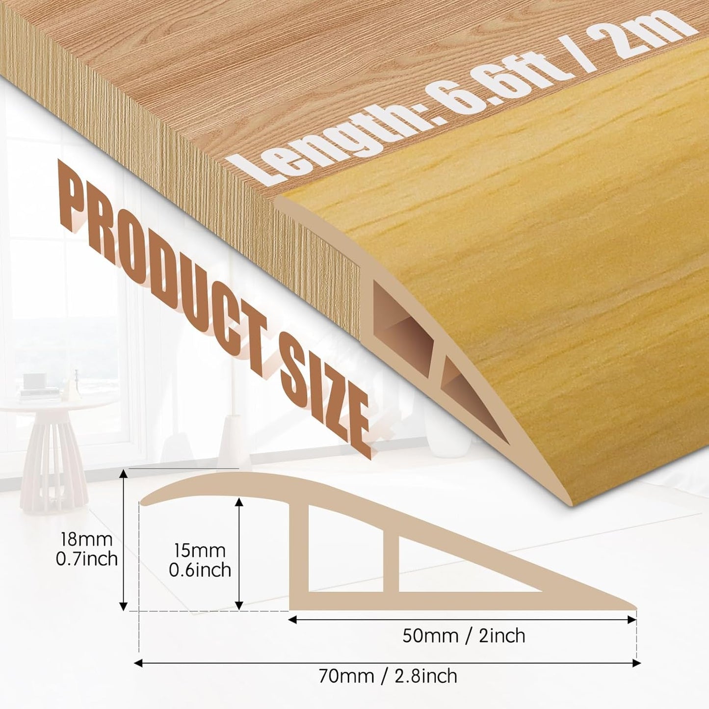 Floor Transition Strip Door Threshold 79" Floor Transition Reducer Trim on The Edges Threshold Strip Self Adhesive Suitable for Doorways, Tiles, Carpet