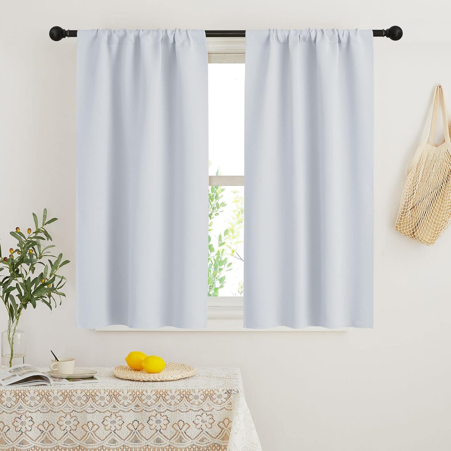 RYB HOME 45 inch Curtains for Kitchen Room Darkening Privacy Mini Curtain for RV Camper Bathroom Small Window, Width 29 x Length 45 inch, 2 Panels Set, Greyish White