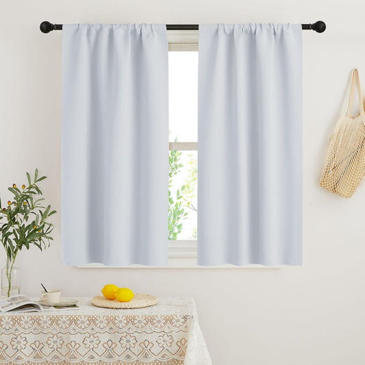RYB HOME 45 inch Curtains for Kitchen Room Darkening Privacy Mini Curtain for RV Camper Bathroom Small Window, Width 29 x Length 45 inch, 2 Panels Set, Greyish White