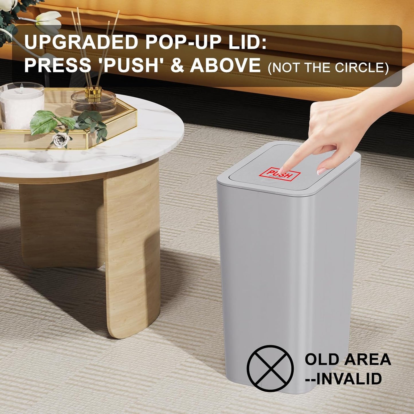 N. NETDOT 3 Pack Small Trash Can with lid, 3 Gallon Bathroom Trash Can,Garbage Can Slim Trash Bin Waste Basket for Bathroom,Kitchen,Bedroom,Living Room,Office,Laundry - Grey