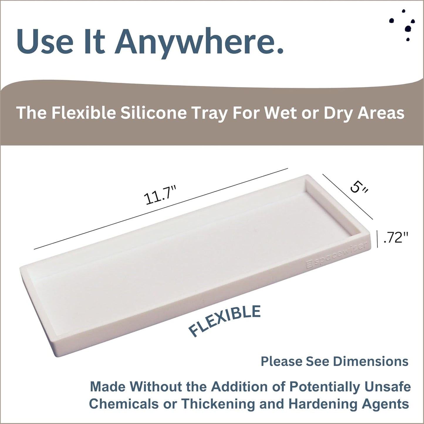 Countertop and Vanity Tray - 11.7" Silicone Bathroom Tray Countertop, Dish Soap Trays for Kitchen Counter, Bathroom Counter Organizer Accessories Caddy, Shower Trays Makeup Mat Oil, White