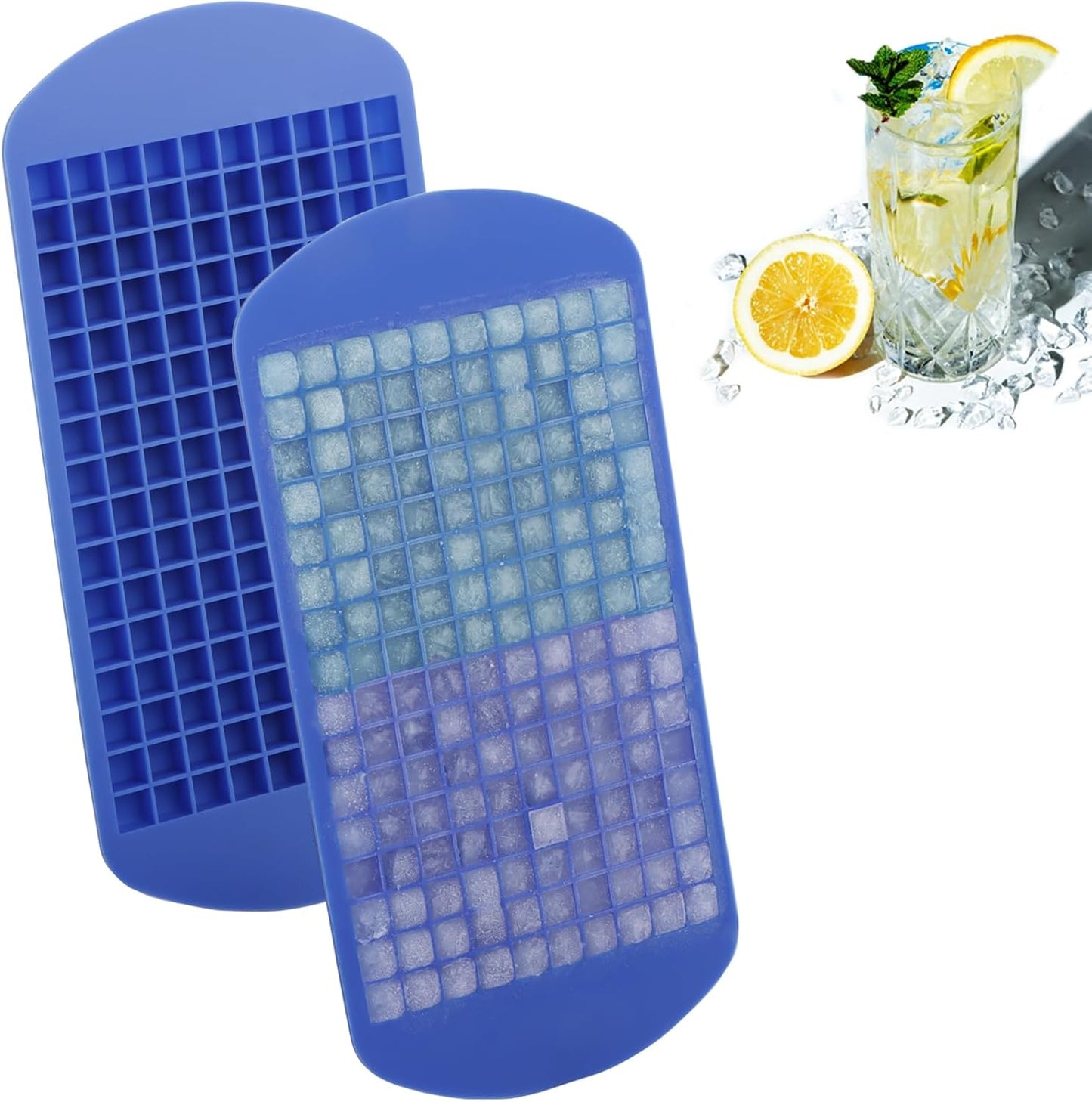 Silicone Mini Ice Cube Trays 2 Pack, 160 Crushed Ice Cube Molds, Easy Release Small Ice Cube Trays with BPA free & Quick freezing, Reusable, for Baby Food, Chilling Whiskey Cocktail, Drinks and Coffee