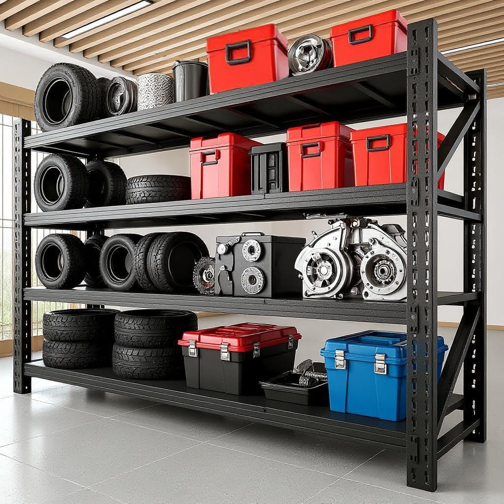 5000LBS Garage Shelving 59" W Heavy Duty Storage Shelves, 4 Tier Industrial Adjustable Metal Shelves, Shelving Units for Garages, Warehouses