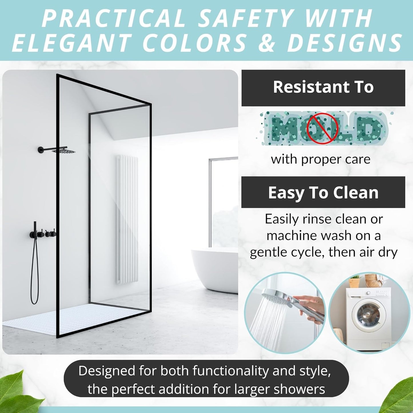 ENKOSI Extra Large Shower Mat Non Slip - 47 x 32 inch - XL Bathroom Shower Mat - Large Shower Matts for Shower Stall Floors - Secure Suction Cups and Drain Holes (47x32 White)