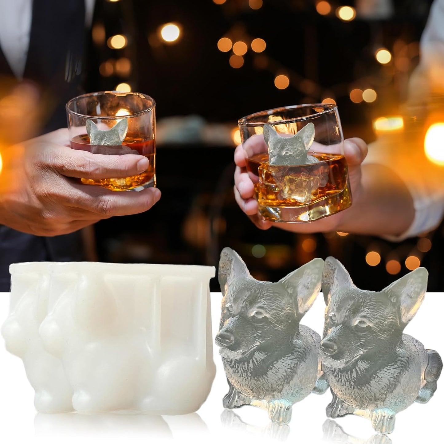 3D Corgi Dog Ice Cube Tray Molds Silicone for Whiskey, Cocktail, Drink; Fun Animal Shape, Corgi Dog Christmas Gifts for Corgi Puppy Lover, Women, Kids; 2 Pack