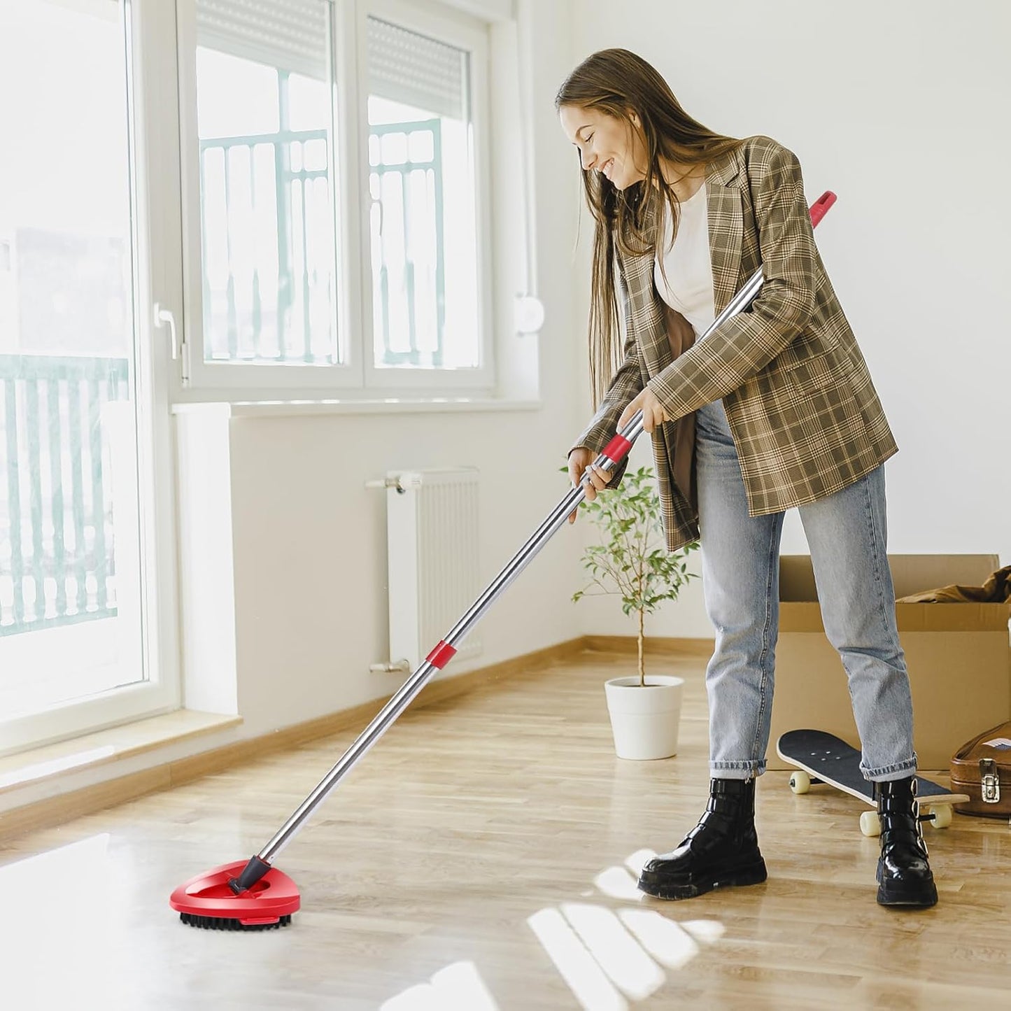 Mop Heads Replacements Complete Combo for O-Ceda,4Pcs White Machine Washable Microfiber Spin Mop Refills Replace Heads,2 Scrub Brushs,1 Base,1 Set Handle,Spin Mop Replacements for Tub and Tile