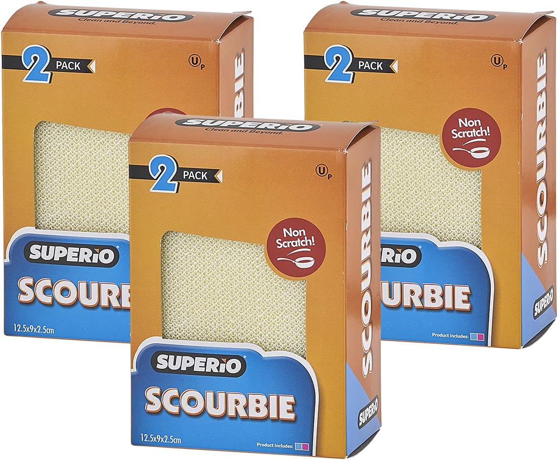 Superio Nylon Cleaning Pad, Dish Scrubbers, Multi Surface Scratch- Free Scour Sponge for Stainless Steel, Copper cookware, China, Dishes and plasticware (6)
