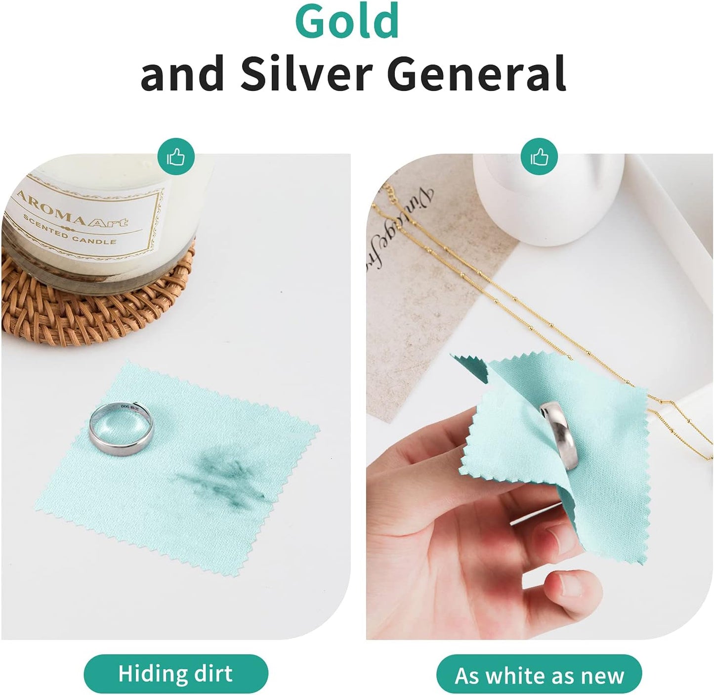 CATIFLIN 100pcs Premium Jewelry Cleaning Cloth, Silver Polishing Cloth Individually Wrapped, for Sterling Silver, Gold, Brass, Silverware, Coin, Ring, Watch and More (Sea Blue, 3.15" x 3.15")