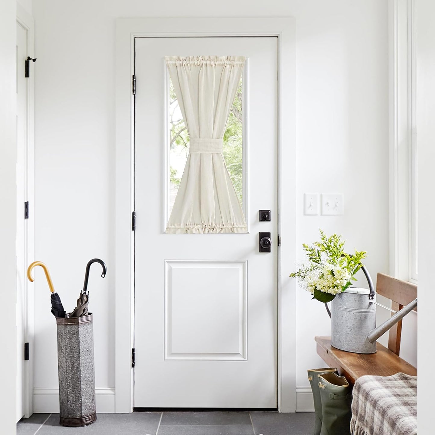 NICETOWN Side Light Door Curtains 40 inch Length Privacy Linen Texture Semi Sheer French Door Curtain Panels for Front Glass Kitchen Window, Ivory White, 26" W x 40" L, 1 Panel