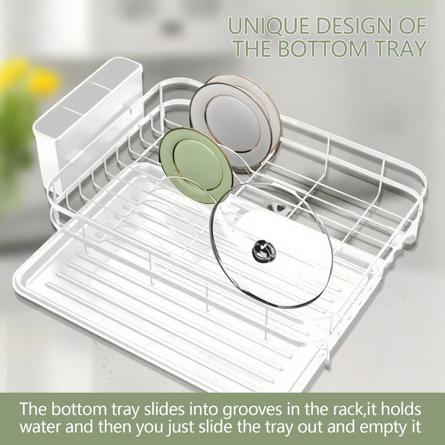 Dish Drying Rack Stainless Steel Drying Racks for Kitchen Counter Large Capacity Storage Racks with Drainboard Curlery Holder White