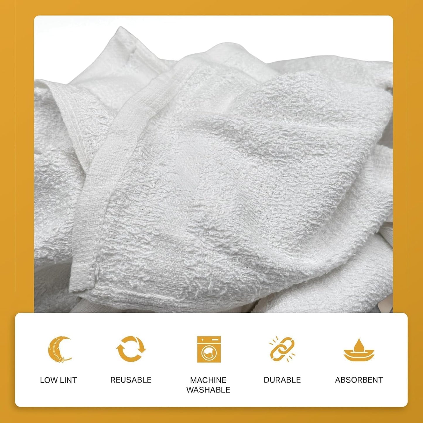 Angel-in-Armor White Terry Cloth Rags (16” x 19”) – 50lb Bulk Box of 100% Cotton Cleaning Rags – Reclaimed Towels for Plumbers, Shop Use, Janitorial, and Commercial Cleaning
