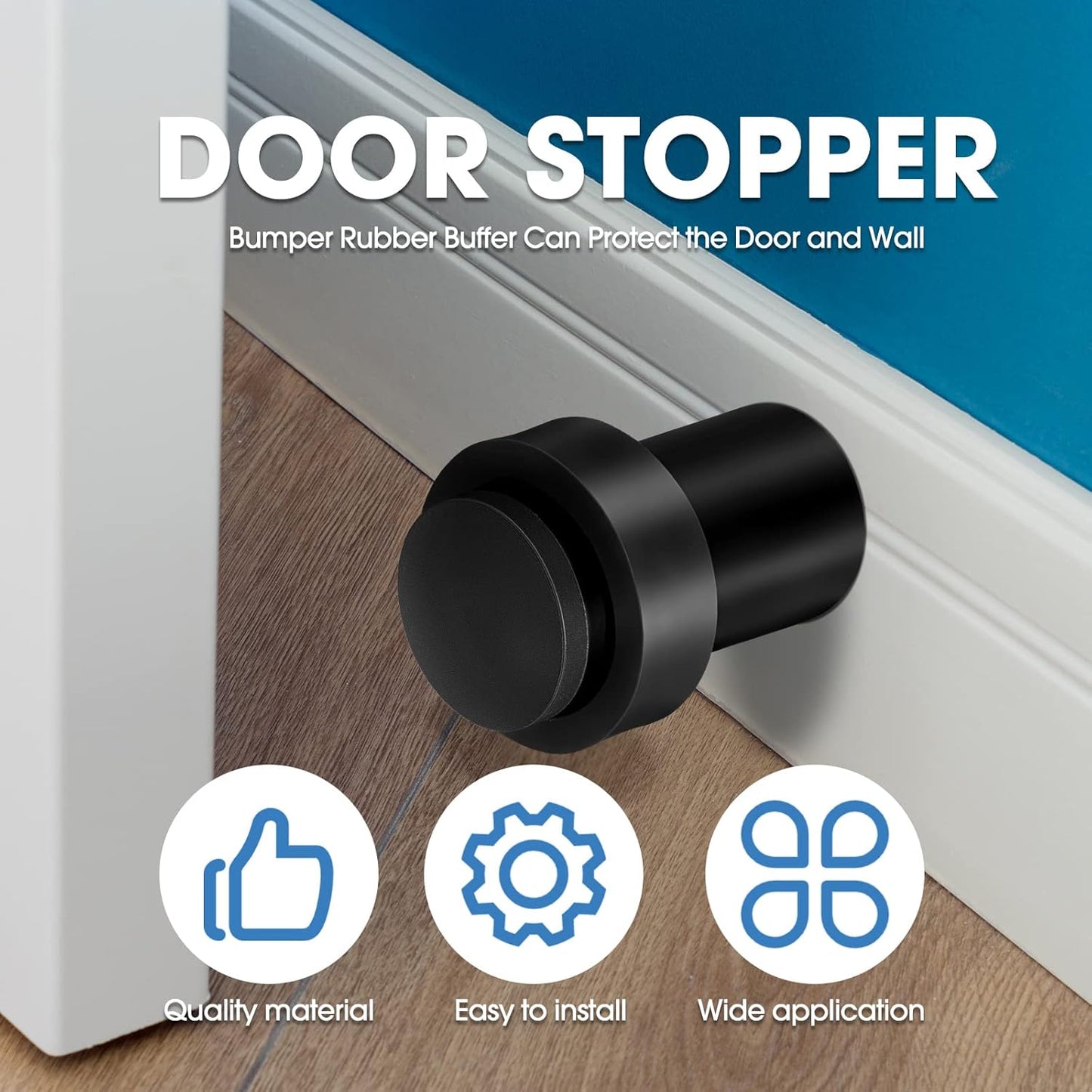 Chumia 20 Pcs Door Stopper Mounted Floor Stops Stainless Steel Cylindrical Stopper Modern Decorative Rubber Bumper Stops Holder Wall Protector for Bottom or Top of Door (Black)