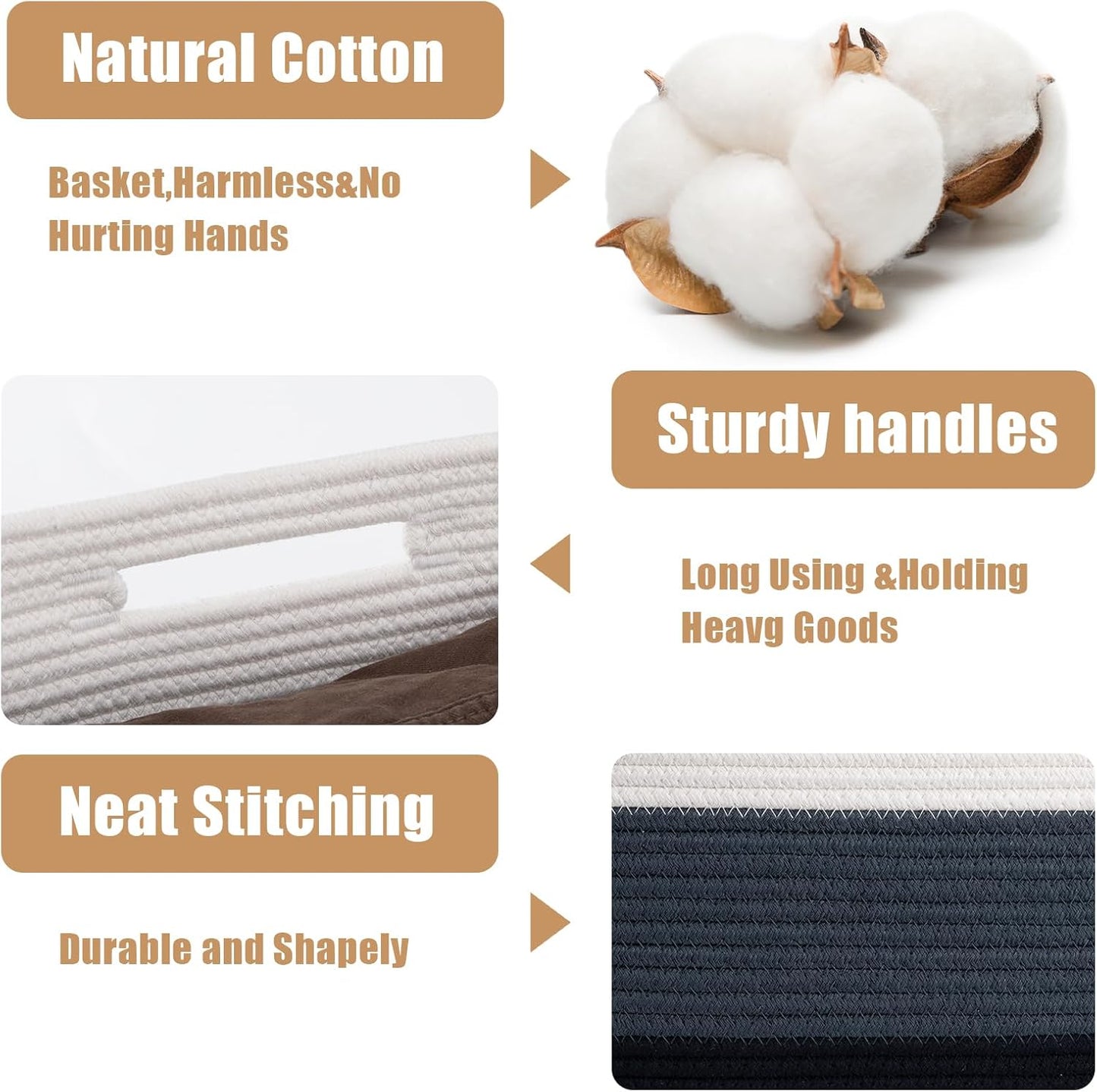 Storage Baskets for Organizing, 2 Pack Woven Basket for Storage, Rectangle Baskets for Shelves Closet Organizers, Toy Basket for Nursery Storage Living Room, Laundry Room, Bedroom (Gradient Blue)