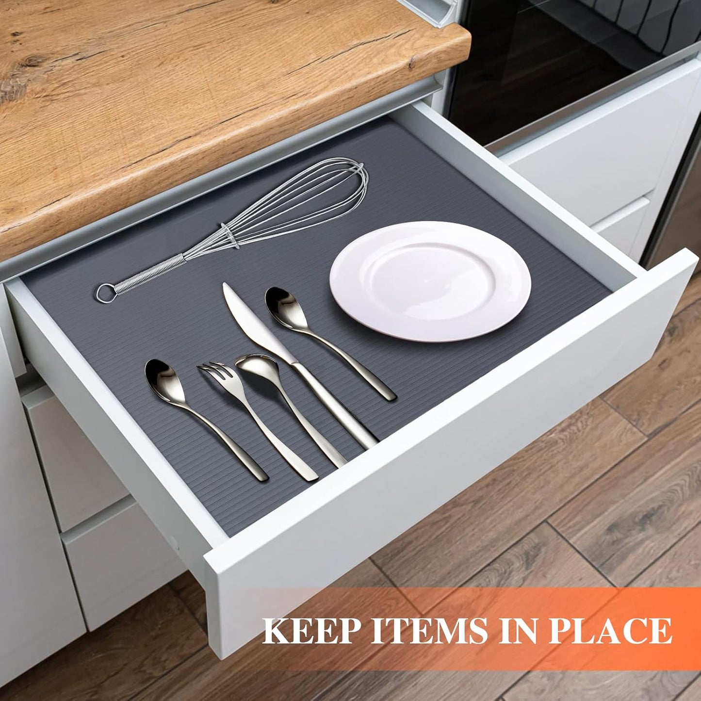 Shelf Liners for Kitchen Cabinets, 24Inch x 20Ft, Non Adhesive Shelf Liner, Non-Slip Kitchen Drawer Liners, Waterproof Durable Cabinet Liners for Shelves, Refrigerator, Pantry, Dark Gray