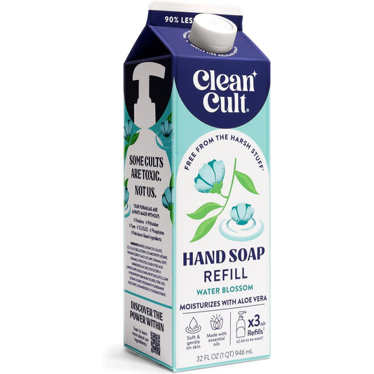 Cleancult Liquid Hand Soap Refill - Water Blossom - Moisturizes Dry & Sensitive Skin - Made with Aloe Vera & Essential Oils - Eco Friendly - Paper-Based Packaging - 32 oz/1 Pack