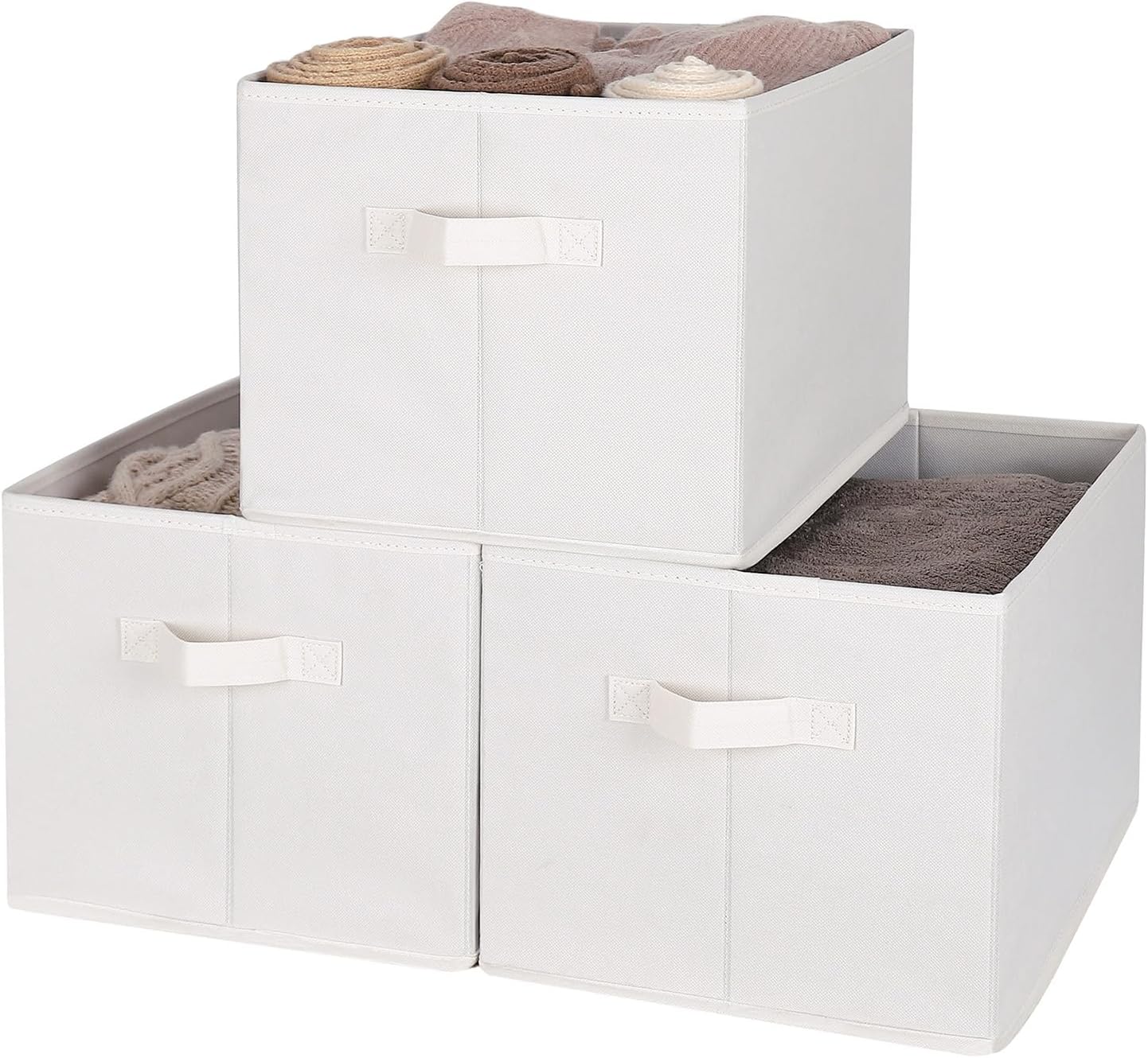 WUIKE 3 Pack Extra Large Fabric Storage Bins, Beige Foldable Closet Organizer Boxes for Clothes, Sheets and Blankets
