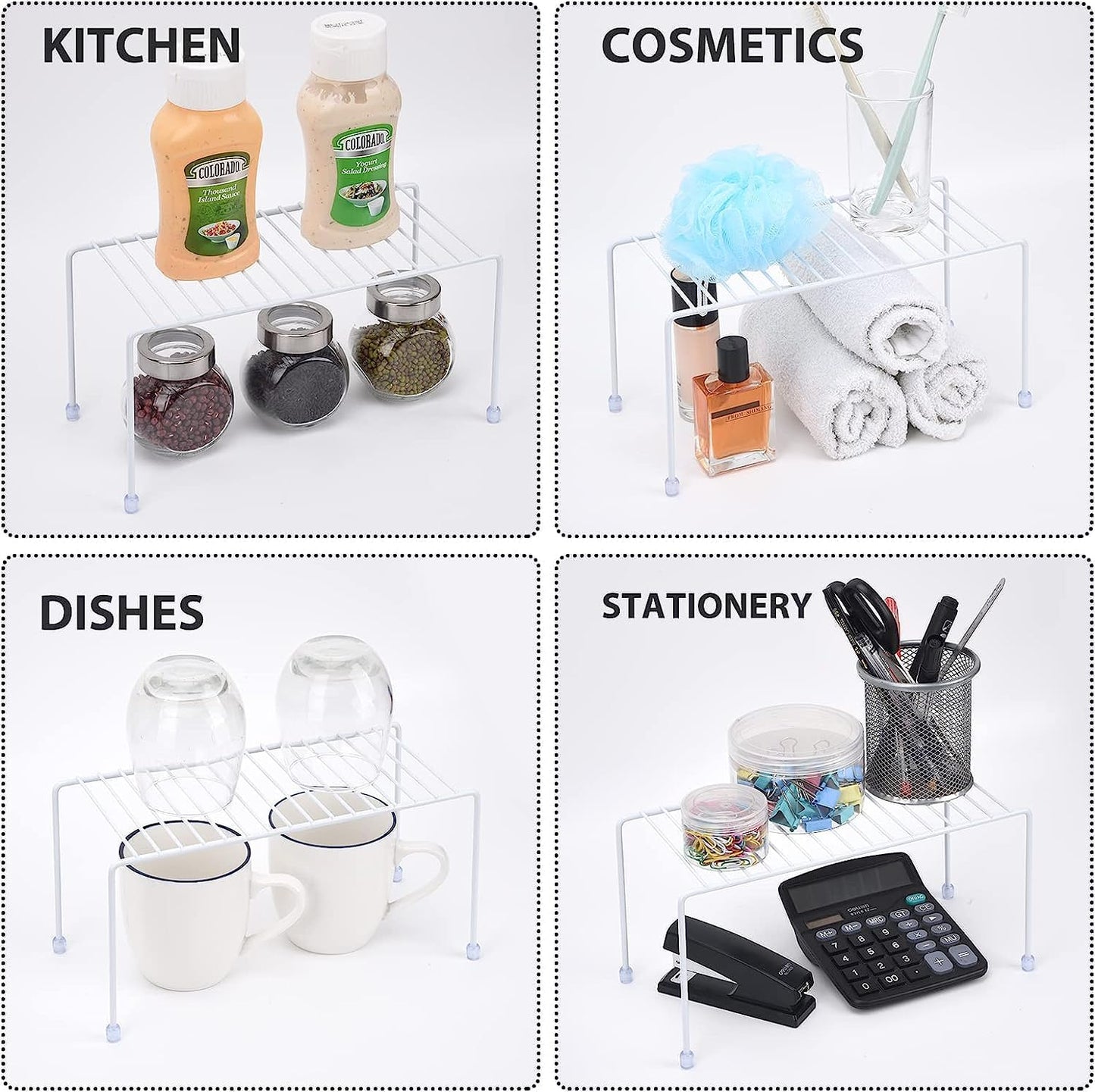 Kitchen Shelves, Cabinet Organization Mini Storage Shelf, Storage Rack Organizer for Kitchen, Fridge, Cabinet, Bathroom (White 6)