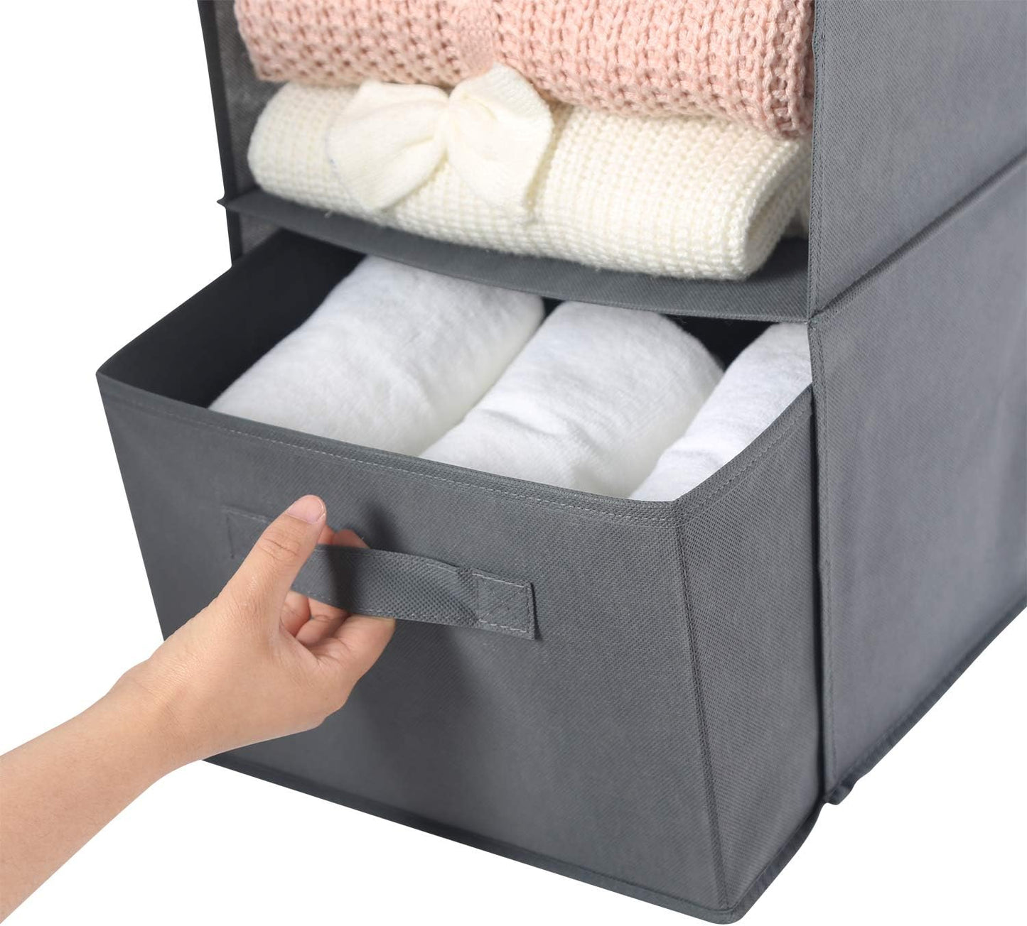 MAX Houser 4-Shelf Hanging Closet Organizer, Space Saver, Cloth Hanging Shelves with 2 Side Pockets, Foldable (Grey)