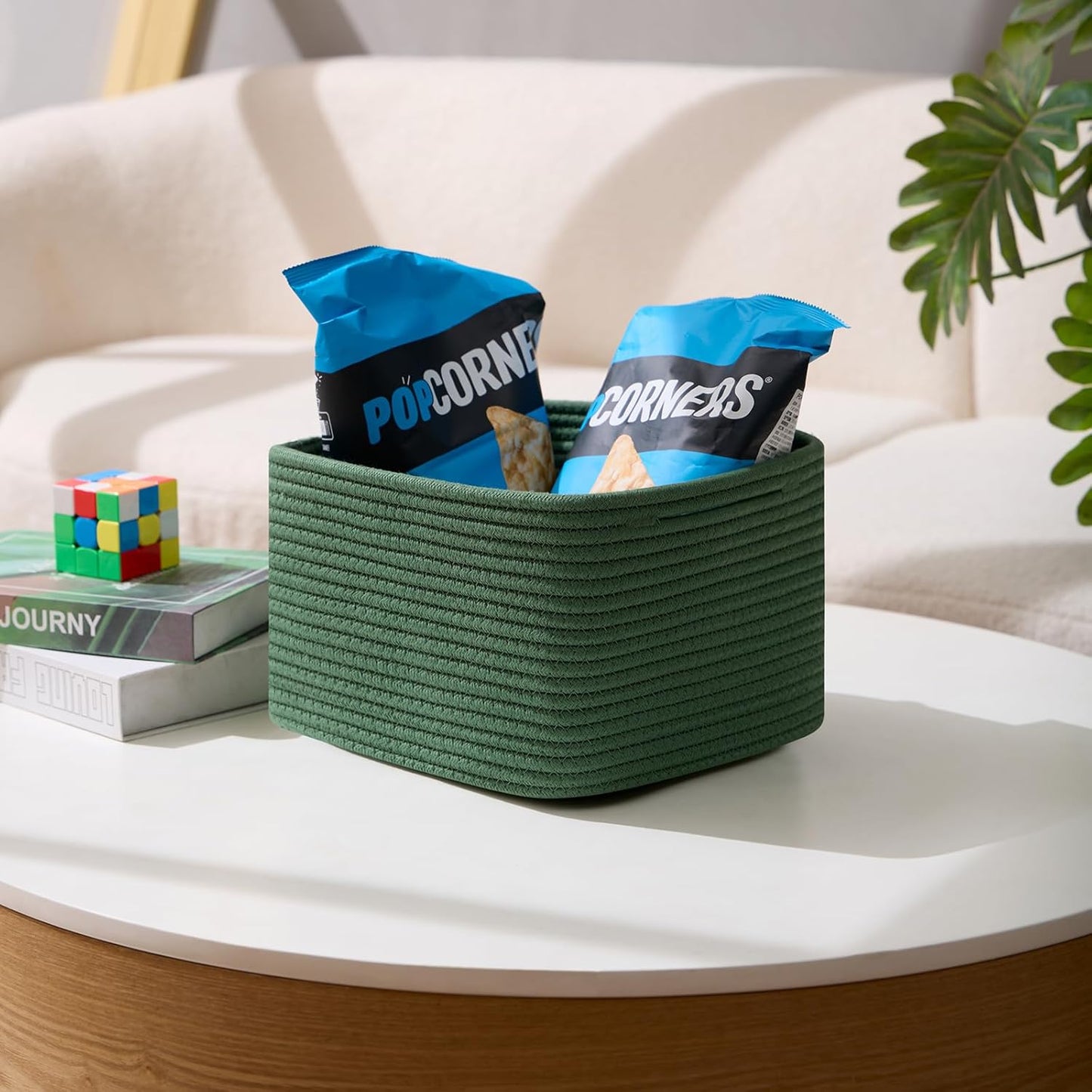 Small Organizing Baskets for Cubes Shelf, 9.7x9.7x7.1 Inch Rope Woven Storage Bins for Nursery Shelves Storage, Cute Toy Basket, Square 3 Packs Green