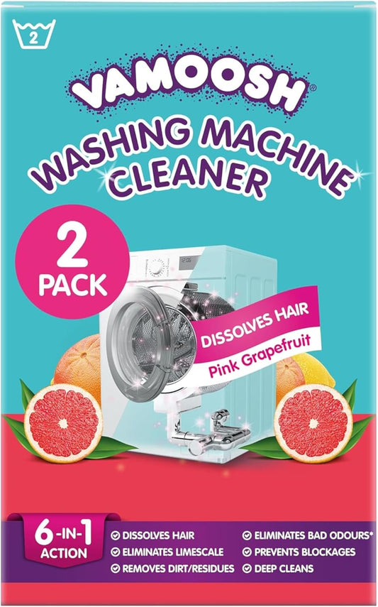 Vamoosh 6-in-1 Washing Machine Cleaner | Dissolves Pet Hair | Prevents Blockage | Grapefruit Scent | Removes Limescale | Deep Clean | Eliminates Odor | Descales | 150g (Pack of 6)