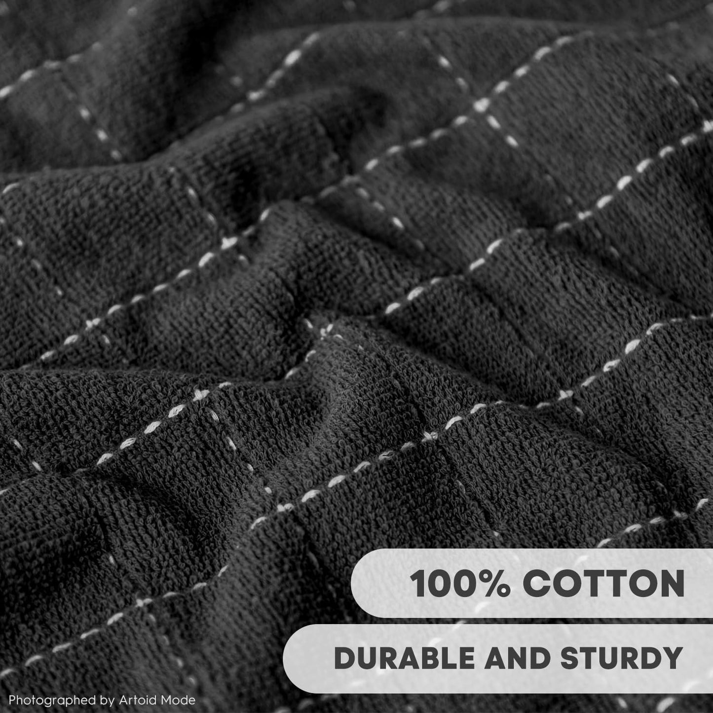 Artoid Mode Checkered Designed Cotton Black Terry Kitchen Dish Cloths, 12x12 Inch Soft Absorbent Quick Drying Cleaning Kitchen Rags Set of 6