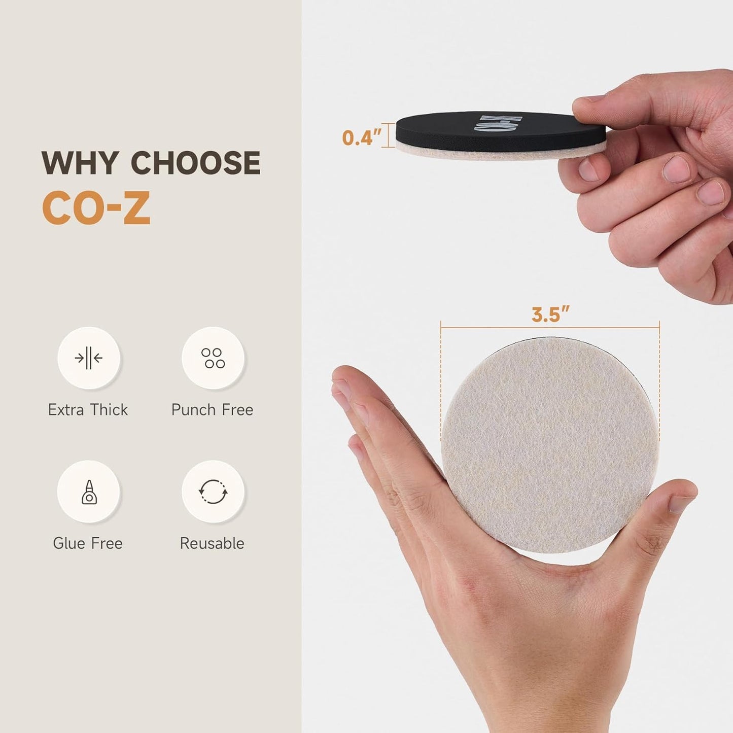 CO-Z 16pcs Felt Furniture Sliders for Hardwood Floors, 3 1/2 in Reusable Furniture Pads, Heavy Furniture Movers Sliders for Hard Surfaces, Thick Moving Pads Floor Protectors for Vinyl Tile Floors