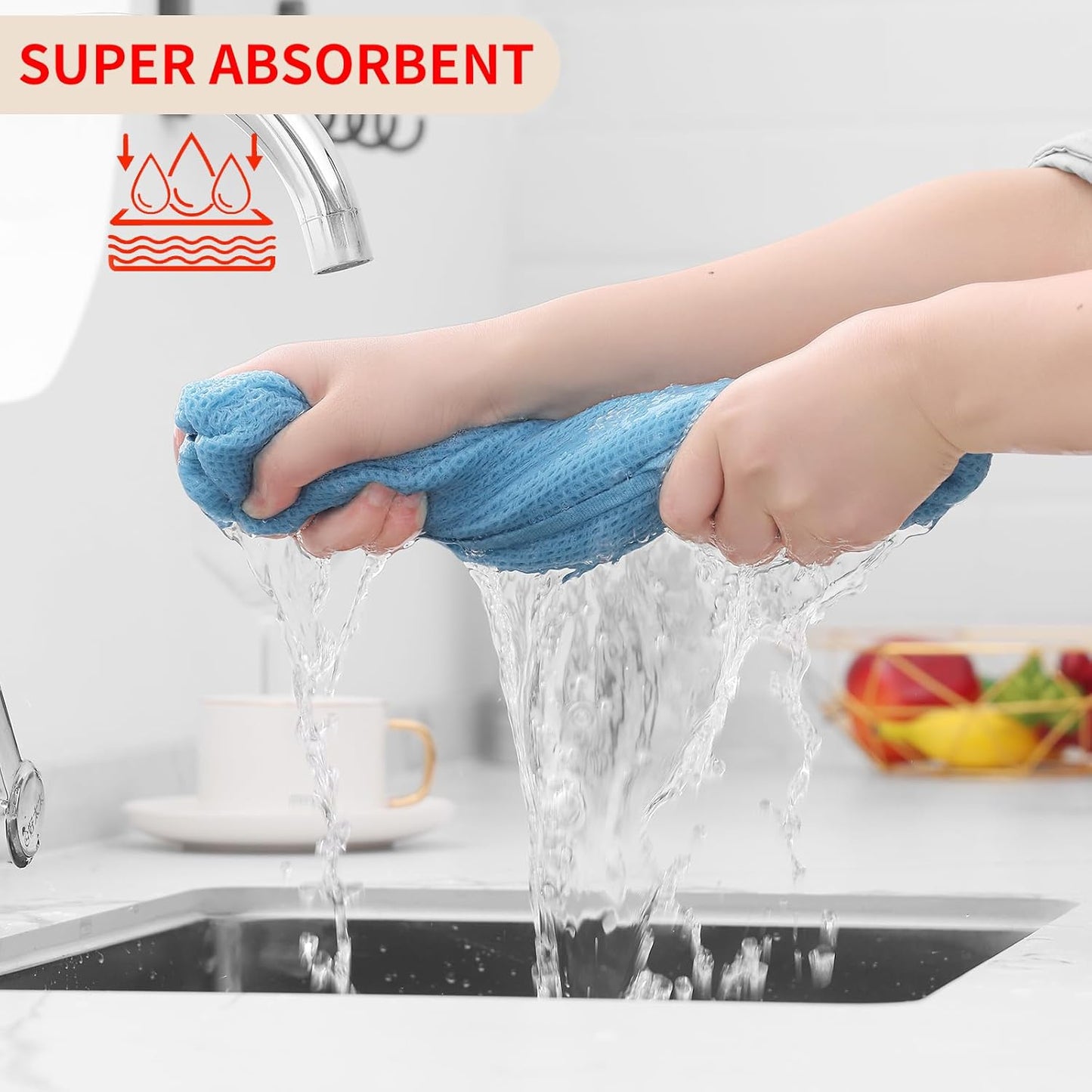 Homaxy 100% Cotton Waffle Weave Kitchen Dish Towels, Ultra Soft Absorbent Quick Drying Cleaning Towel, 13 x 28 Inches, 8-Pack, Sky Blue