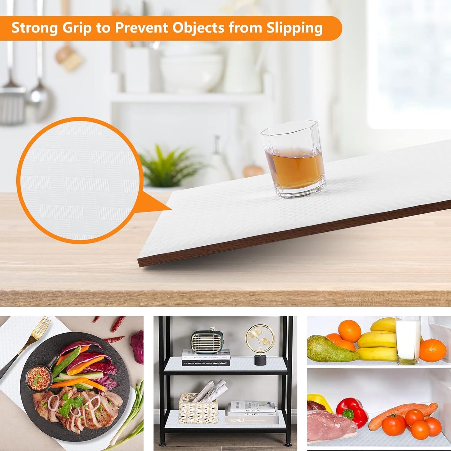 Shelf Liners for Kitchen Cabinets Refrigerator Liners Waterproof & Oil-Proof Kitchen Cupboard Liner Non-Slip Drawer Mats EVA Material Non Adhesive Fridge Liner for Shelves-White 11.8 x 236.2 Inches
