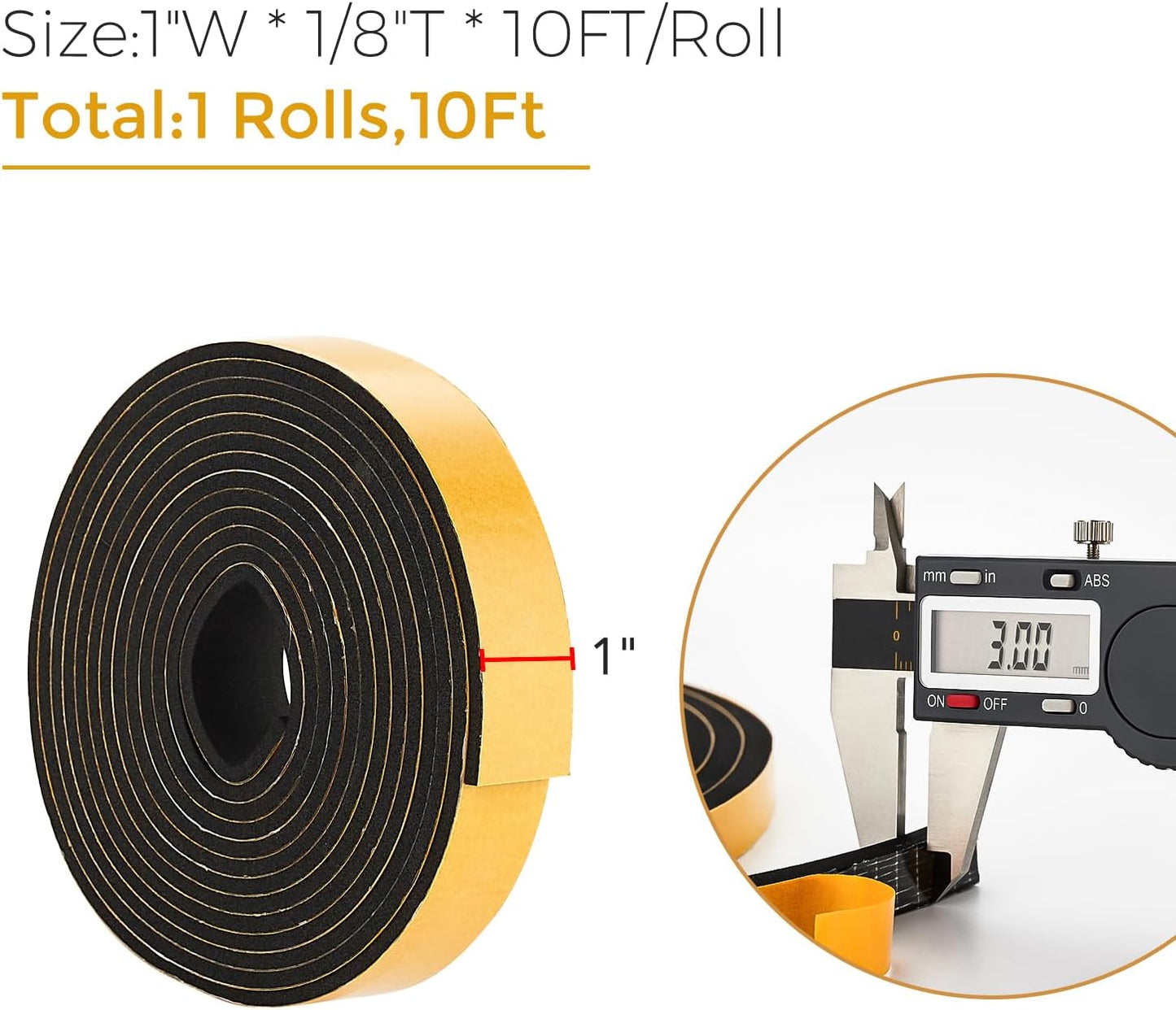 10 Feet Weather Stripping Door Seal, 1" Wide X 1/8" Thick Door Seal Strip High Density Foam Tape Adhesive Strip for Door Soundproofing,Window Insulation (1" x 1/8" x 10FT,Black)