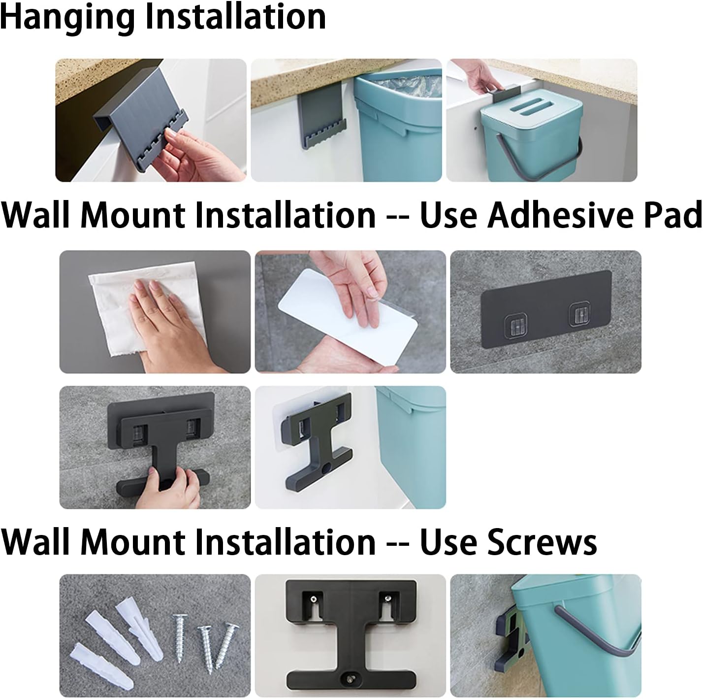 stonespace Compost Bin Kitchen, Under Sink Compost Bin Indoor Sealed, 3.2 Gallon/12L Compost Bucket for Kitchen, Wall Mounted Trash Can，Small Trash Can with Lid，1 Pack Blue