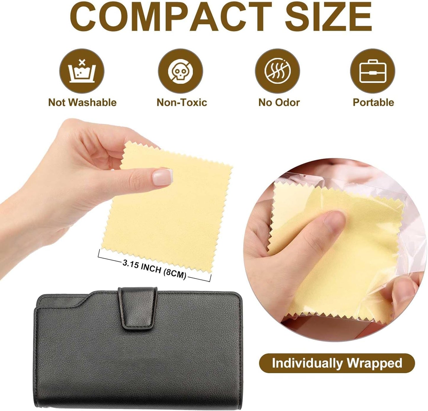 SEVENWELL 50pcs Jewelry Cleaning Cloth Yellow Polishing Cloth for Sterling Silver Gold Platinum Small Silver Polish 8x8cm