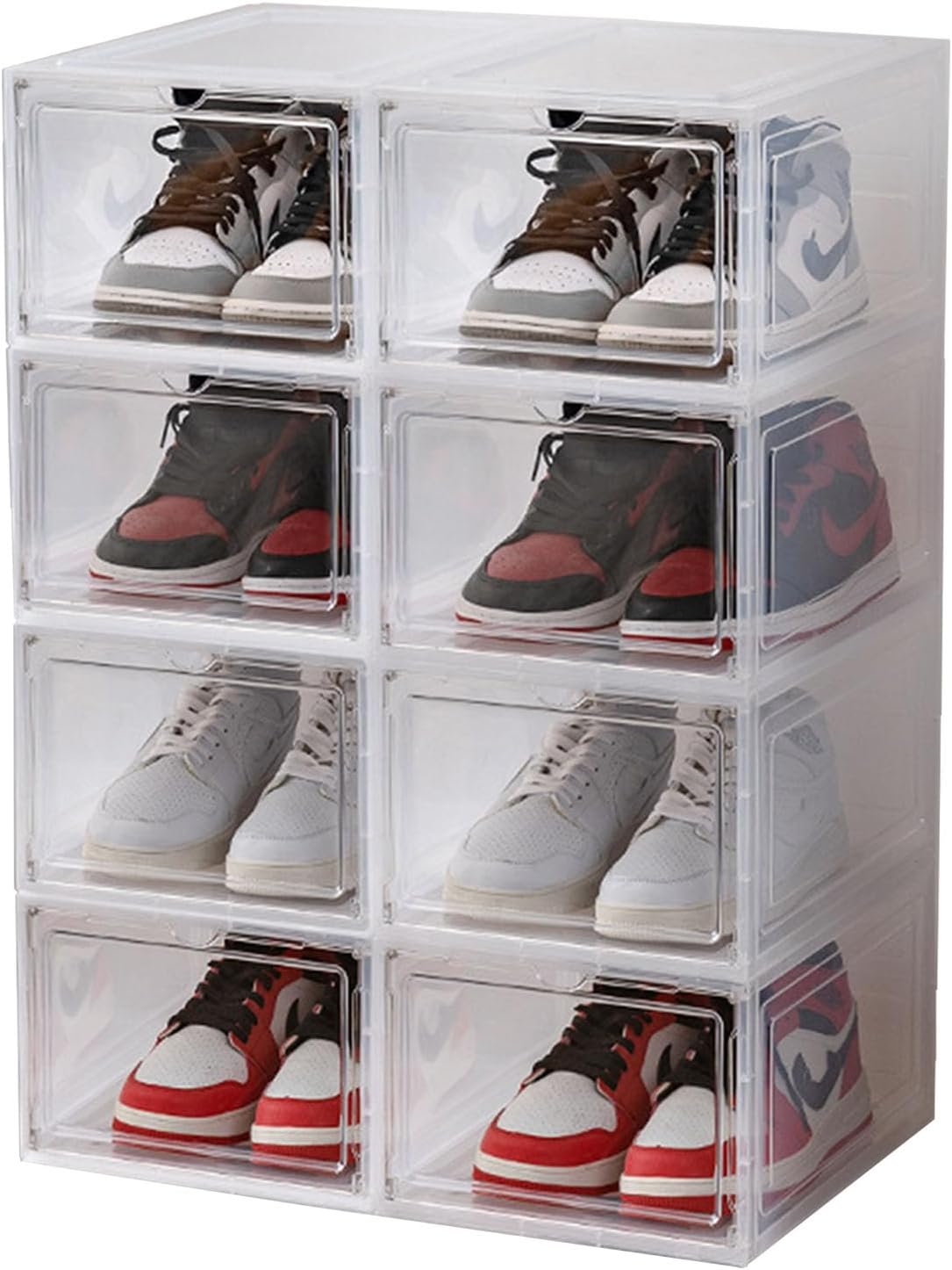 XXL Large Shoe Storage Box, 8 Pack Shoe Boxes Clear Plastic Stackable Fit US 15,Clear Shoe Organizer with Magnetic Door(8 PACK CLEAR)
