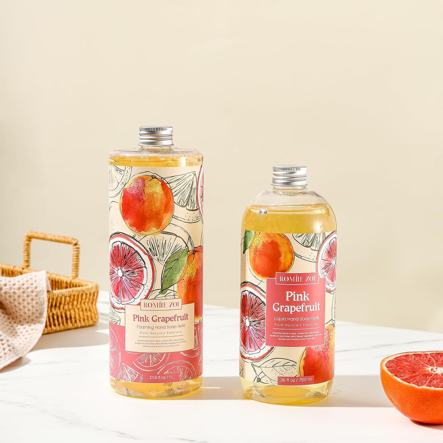 ROMIIE ZOI Liquid Hand Soap Refill, Pink Grapefruit, Gentle & Moisturizing Formula, 750 ML/ 26 FL OZ
