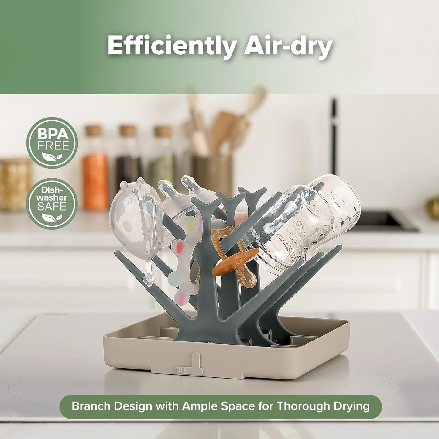 haakaa Baby Bottle Drying Rack, Space Saving Bottle Drying Tree for Bottles/Pump Parts/Pacifiers and Other Baby Essentials, Easy-Store Dryer Rack Great for Home & Travel, BPA Free (Slate Grey)