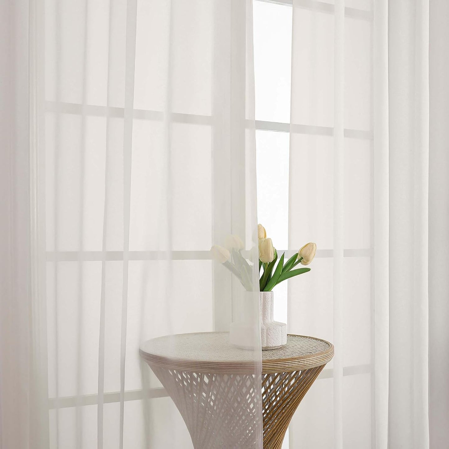 Chyhomenyc Ivory Sheer Curtains 78 Inches Long 2 Panels Set for Living Room, Light Filtering Voile Lightweight Bedroom Curtains, Rod Pocket Solid Window Treatment Drapes, Each 42W x 78L