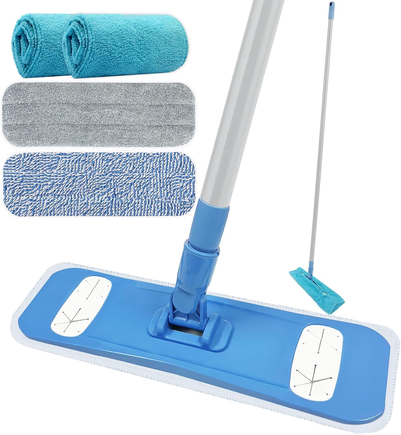 Microfiber Mops for Floor Cleaning, Multi Surface Floor Cleaner with 2 Microfiber Dry Wet Mop Pads + 2 Dusting Clothes for Sweeping and Mopping