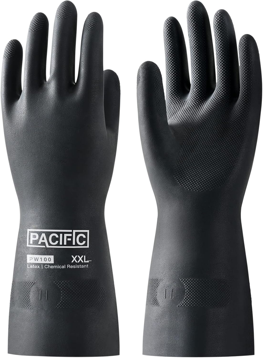 PACIFIC PPE Chemical Resistant Gloves, Heavy Duty Industrial Rubber Gloves, Resist Acid, Alkali and Oil, 12.6", XX- Large