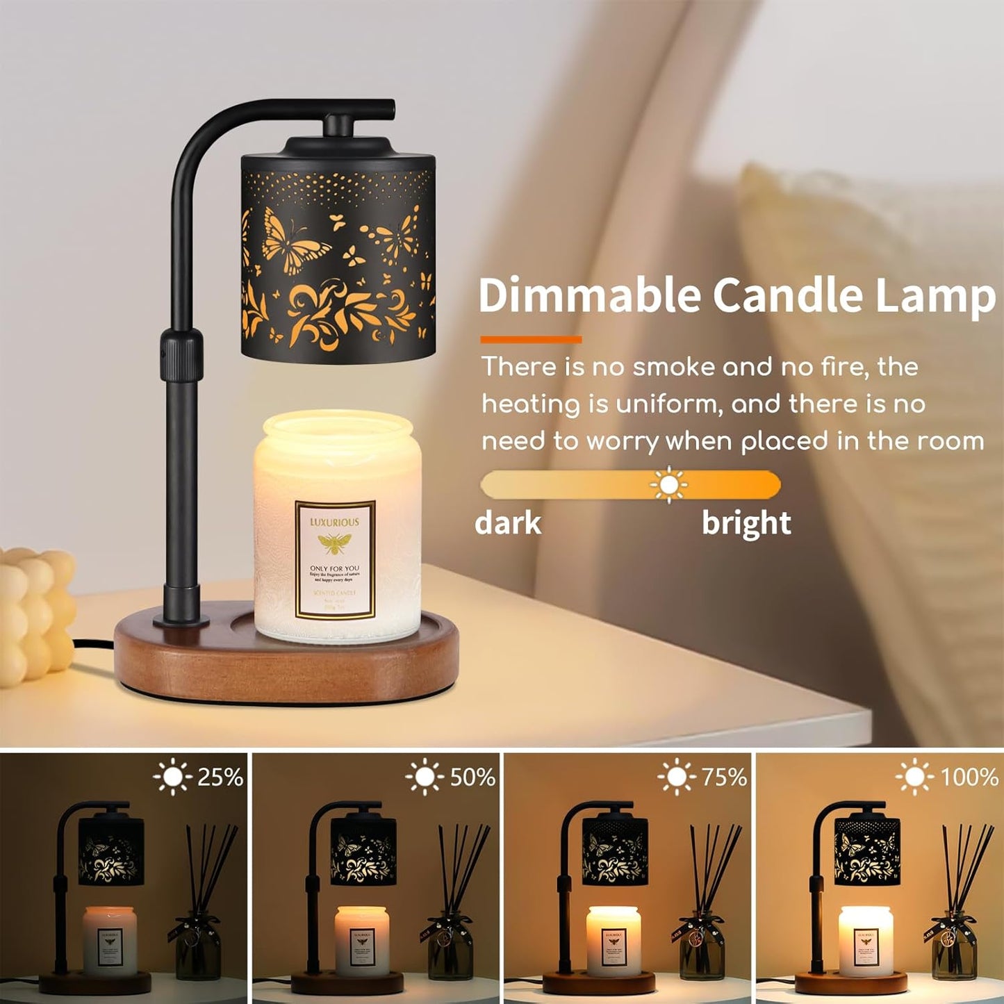kobodon Candle Warmer Lamp with Timer,Birthday Gifts for Women Mom,Adjustable Height for Scented Jar Candles,Electric Candle Lamp Warmer for Home Decor(Butterfly)