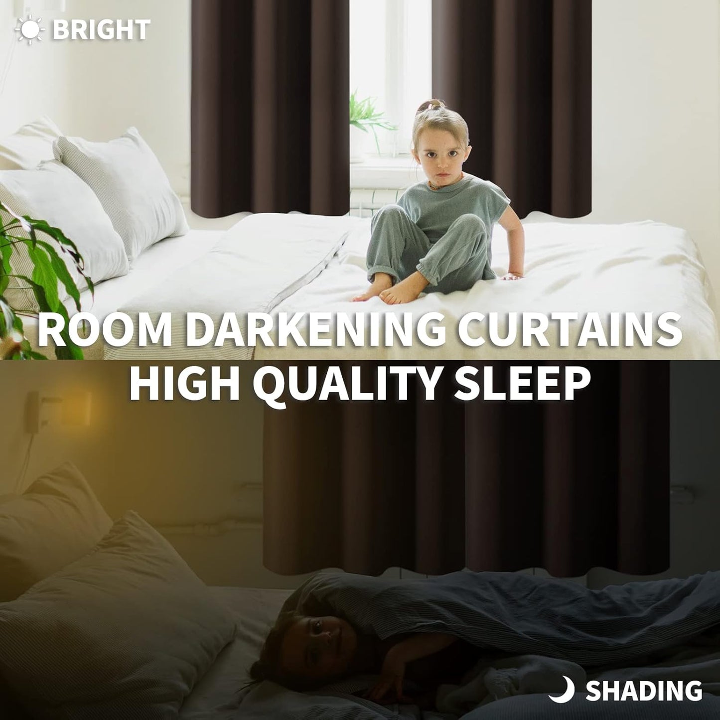 BGment Rod Pocket Blackout Curtains for Bedroom 84 Inches Length - Thermal Insulated Room Darkening Curtain for Living Room, 42 x 84 Inch, 2 Panels, Brown