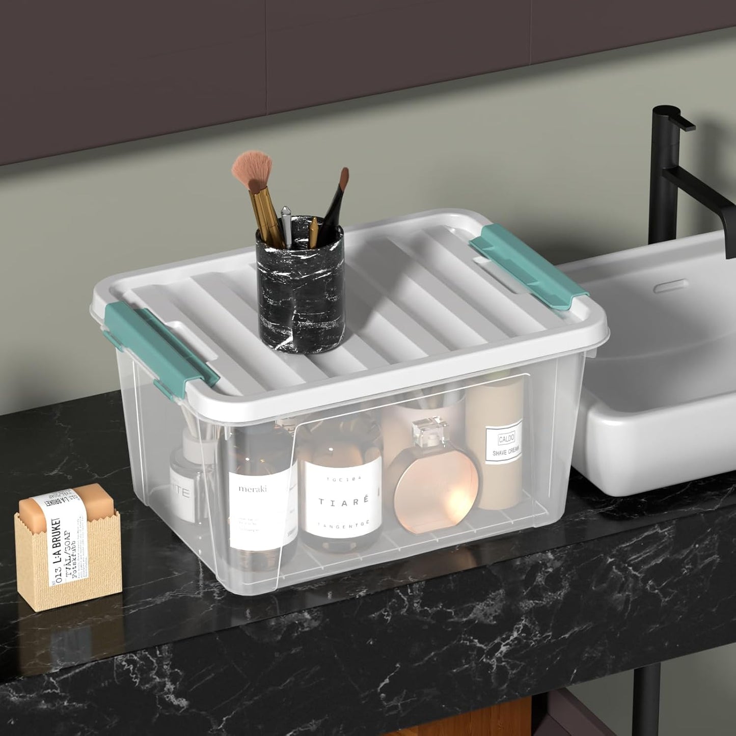 Zopnny 20 Quart Clear Latching Container Box, Plastic Storage Bin with Latching Lid, 6 Packs