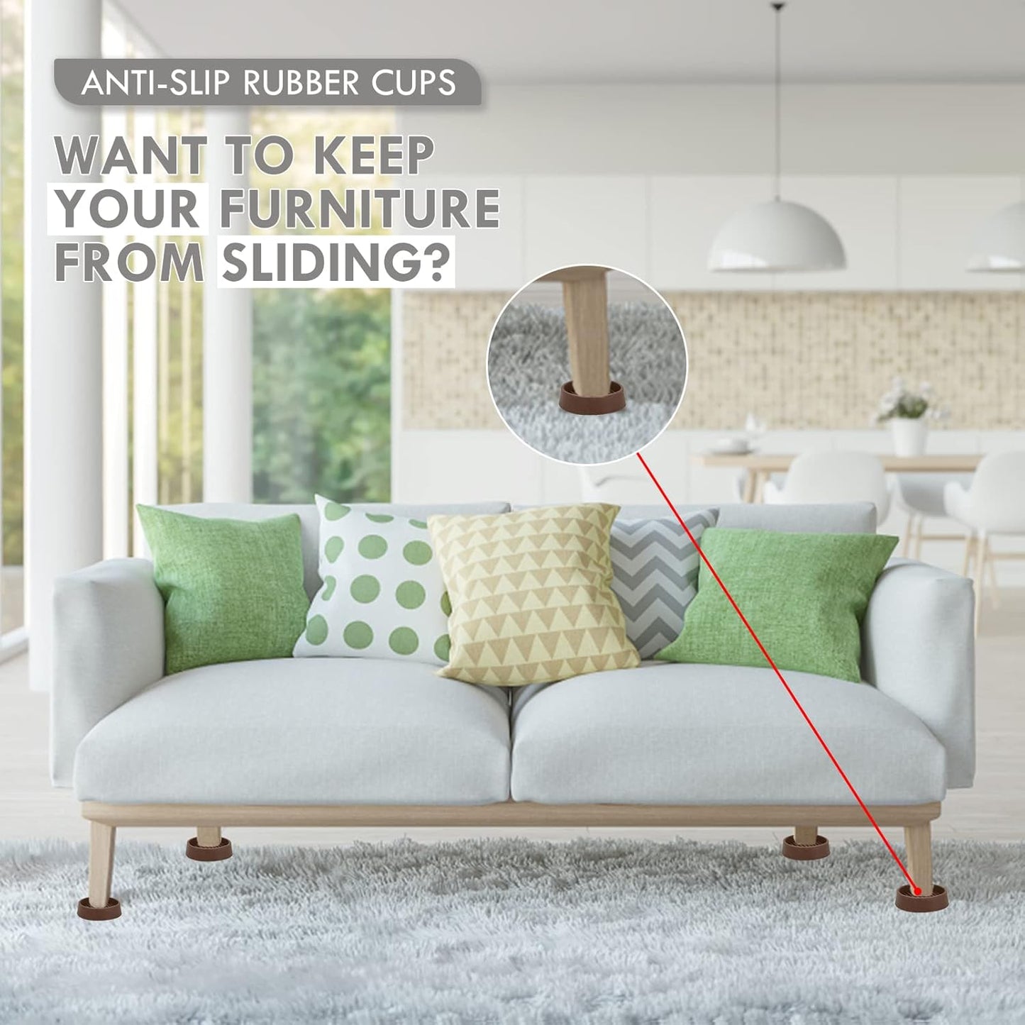 2X2 Round Rubber Caster Cups, Non Slip Furniture Pads, Anti-Slip Gripper, Anti Skid Furniture Feet, Anti Slide Floor Protector for Bed Couch Table Chair Stoppers (Brown, 8 Pack)