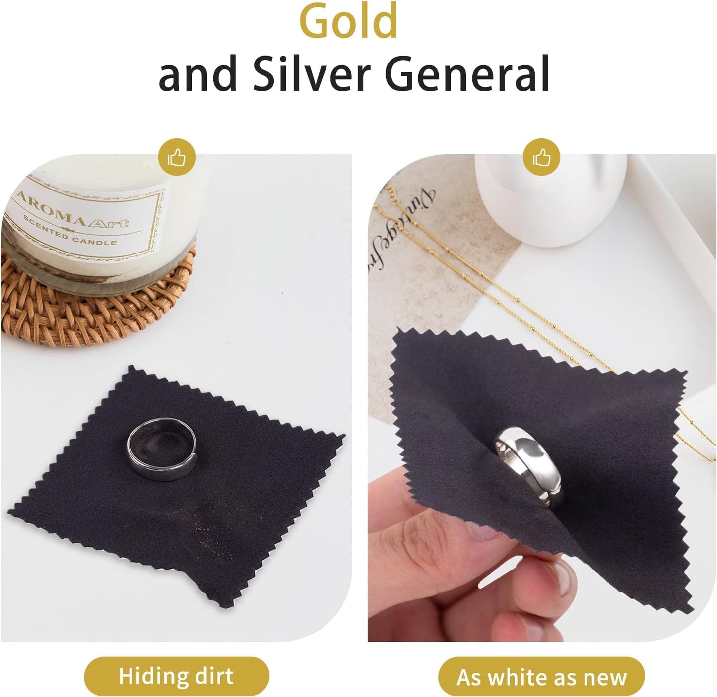 CATIFLIN 100pcs Premium Jewelry Cleaning Cloth, Silver Polishing Cloth Individually Wrapped, for Sterling Silver, Gold, Brass, Silverware, Coin, Ring, Watch and More (Black, 3.15" x 3.15")