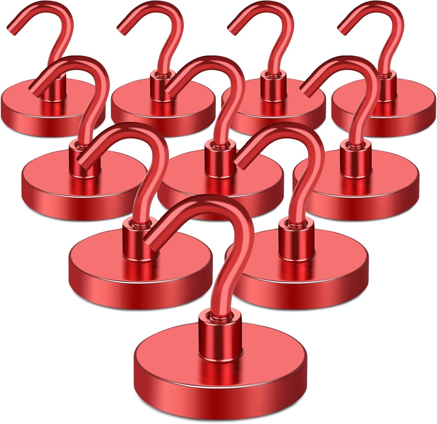 MIKEDE Magnetic Hooks Heavy Duty, 150LB Strong Magnet with Hook for Fridge, Super Neodymium Strength Industrial Hanging, Hanger Toolbox, Cruise, Grill(Red,10 Pack)
