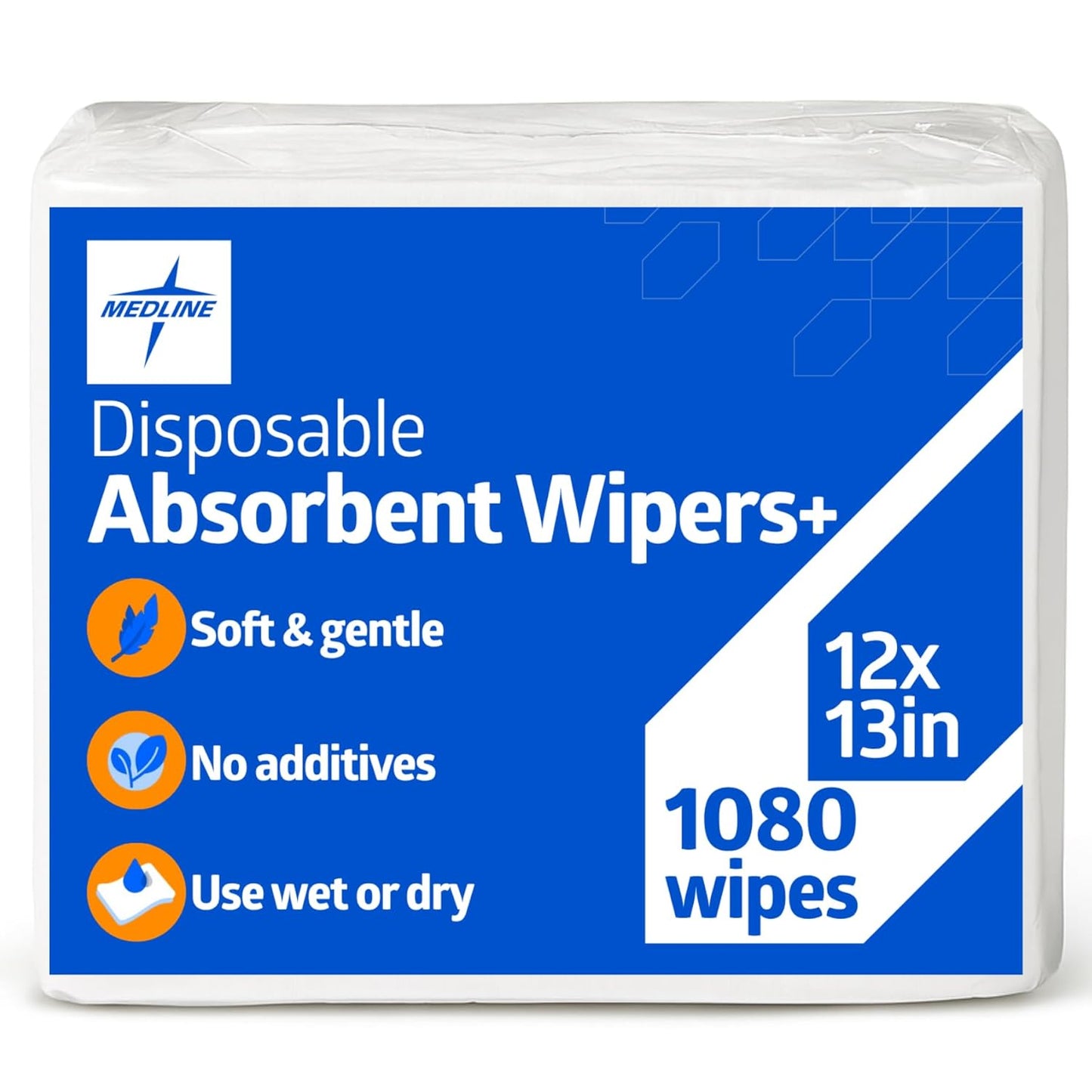 Medline Absorbent Wipers+ Disposable Heavy Duty Dry Wipes, 12" x 13" (90 Count, 12 Pack)