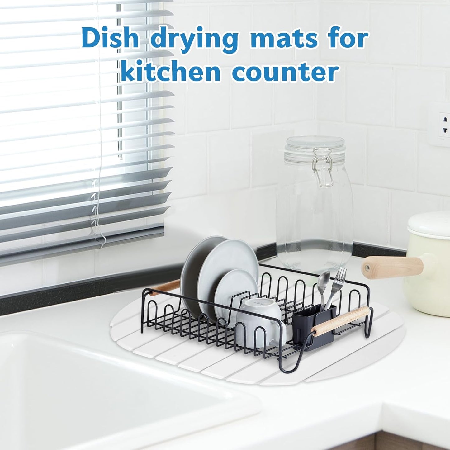 Stone Drying Mat for Kitchen Counter , Foldable 24"x16"Large Absorbent Diatomaceous Earth Dish Drying Mat, Quick Dry & Eco-Friendly for Dishes, Bottles, Cups Bathroom Any Countertop Non-Slip Mat