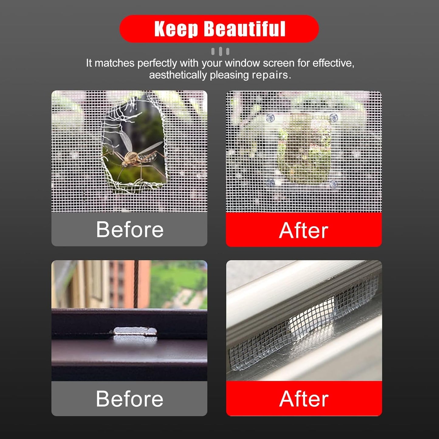 Super Strong Adhesion Screen Repair Tape Replacement Kit, Made of 3M, Screen Tape Mesh Repair for Window Screen and Screen Door Tears Holes, Grey 1.97In X 6.57Ft