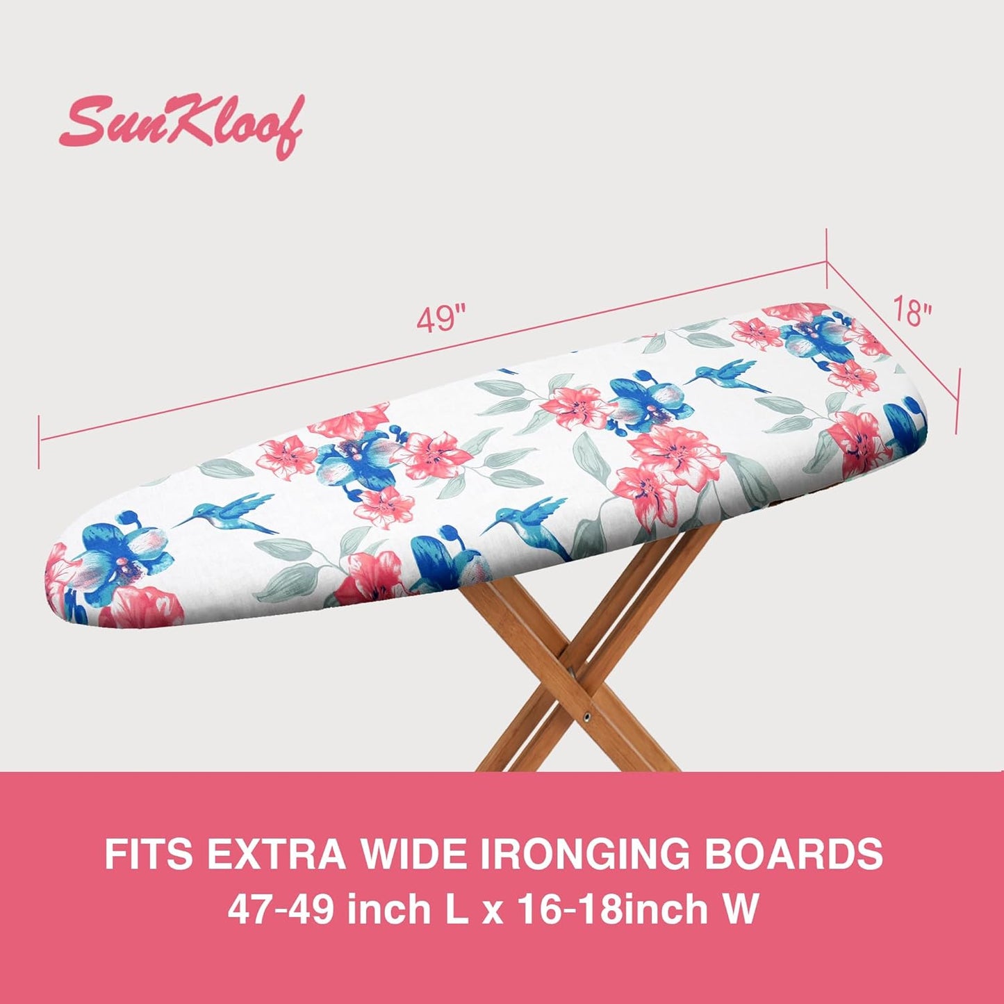 Extra Wide Ironing Board Cover and Pad,18X49 Reflective Silicone Ironing Board Cover,Resist Scorching and Staining,4 Fasteners,Elastic Edges,Large Protective Scorch Mesh Cloth