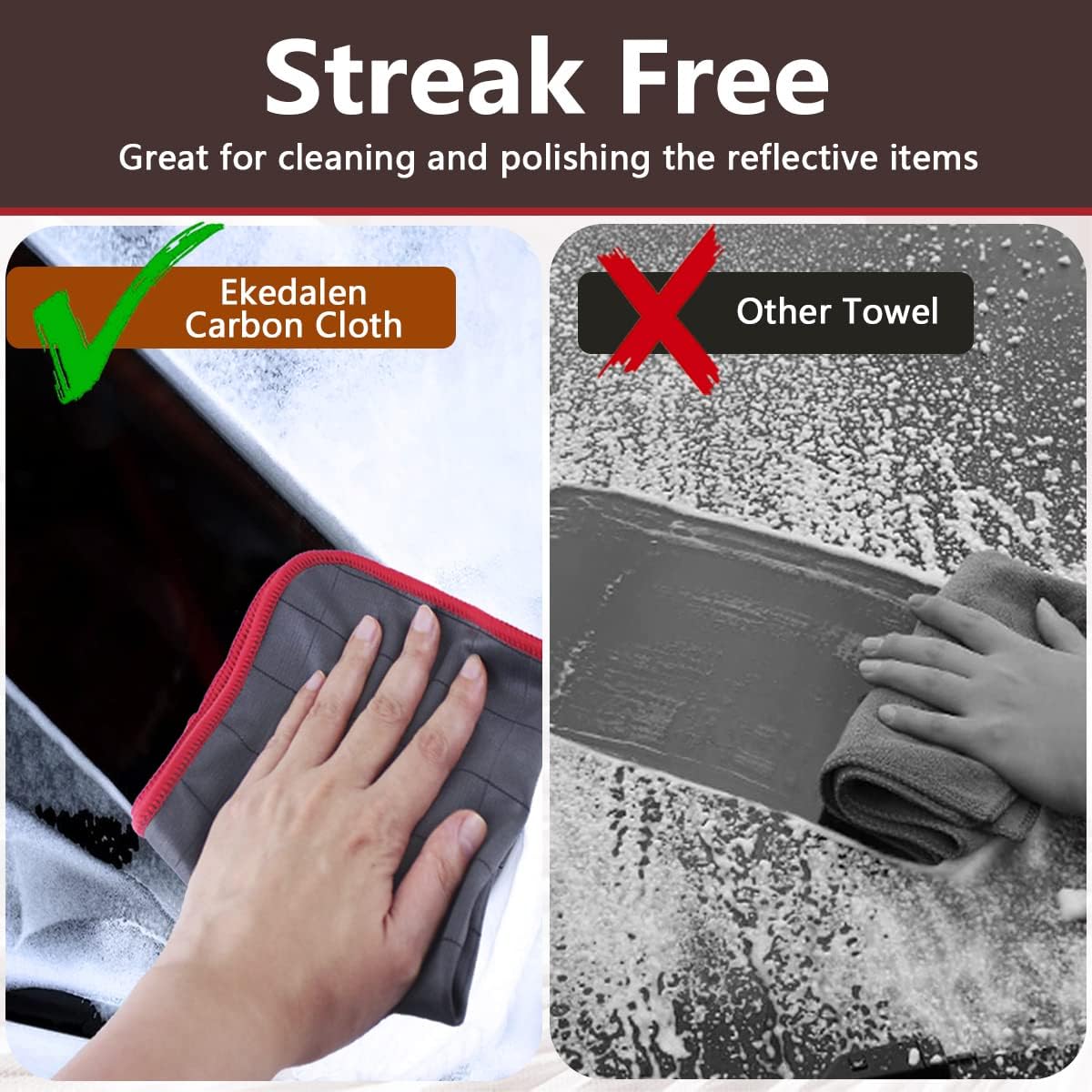 Lint Free Carbon Microfiber Cleaning Cloth Glass Window Polishing Streak Free Miracle Easy Clean Rag Reusable for Mirror Kitchen Dish Auto Detailing, Pack of 6, 12"x12", 400GSM